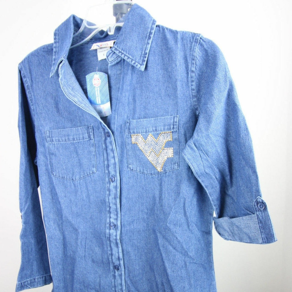 West Virginia Mountaineers Roll Sleeve Denim Shirt